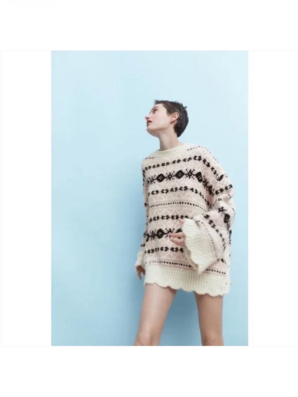 Zara Fair Isle Sweater Wool Alpaca Blend Scalloped Button Detail Nordic Cozy